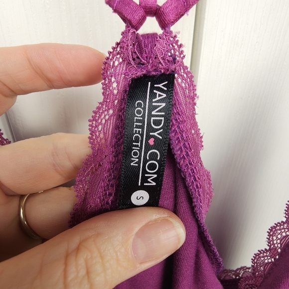 Yandy Collection Purple Soft Lacy Teddy Lingerie Short Jumpsuit Size Small - Picture 5 of 5